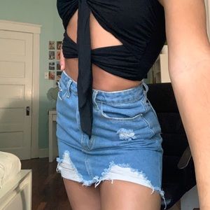 missguided distressed denim medium wash mini skirt